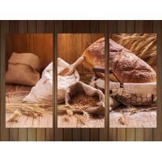 Quadro Decorativo Pães Tortas Padarias Cafeterias Gourmet Com 3 peças 