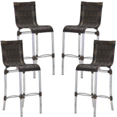 Kit 4 Banquetas em Alumínio e Fibra Sintética Haiti Para Cozinha, Edícula Trama