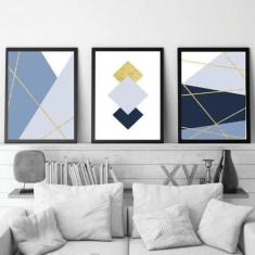 Kit 03 Quadros Decorativos Geométrico Linhas Douradas - Quadros On-Lin