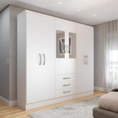 Guarda-Roupa Solteiro Vigo 6 Portas 3 Gavetas com Espelho Branco - Pan