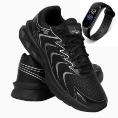 Tênis Masculino Esporte Cadarço Academia Macio Corrida Dia a Dia + Relógio-Masculino