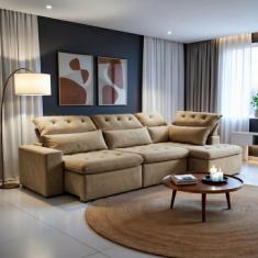 Sofá de CantoReclinável 5 Lugares com Chaise 371x192cm Pés em Madeira 