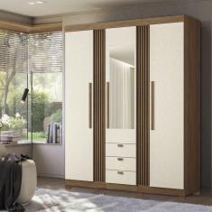 Guarda-roupa Aurora 03 Portas com Espelho e Pés Jatobá/Areia