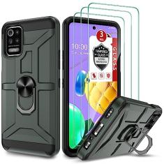 GAMEMIUZ Capa para LG K52/LG Q52/LG K42, LG K62/K62 Plus com [protetor de tela de vidro temperado 3x], suporte de anel integrado e suporte magnético para carro à prova de choque e capa protetora à
