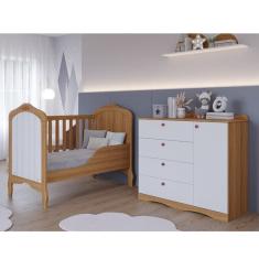 Quarto de Bebê 2 Peças com Berço Cômoda 4 Gavetas Espresso Móveis Marrom/Branco