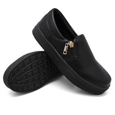 Tênis Dk Uze Shoes Slip On Casual Liso Ziper Lateral Sola Borracha Leve Feminino-Feminino
