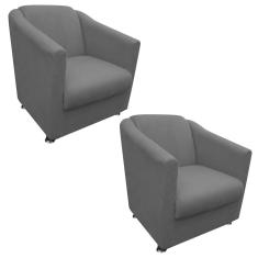 Kit 02 Poltronas Decorativa Bia Suede Cinza