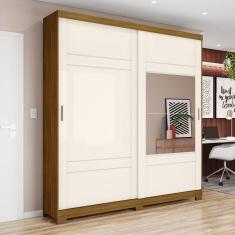 Guarda-Roupa Roupeiro 2 Portas Deslizantes 3 Gavetas Del Mare Henn Marrom/Off White