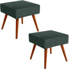 Kit 02 Puffs Banqueta Decorativa Com Pés Palito Lívia W01 Linho Verde 