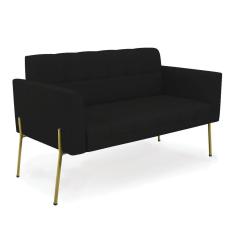 Sofá Namoradeira 2 Lugares Base Pé De Ferro Dourado Elisa Linho D03 - D`rossi Cor A79 Preto