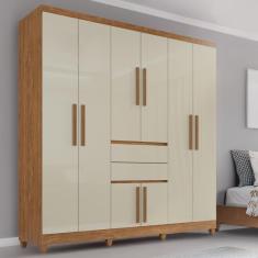 Guarda-roupa De Casal Giga Top 8 Portas 2 Gavetas - Tudo De Móveis Cinamomo/off