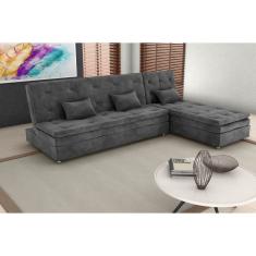 Sofá Cama c/ Chaise Penélope Suede Cinza B250 - Matrix