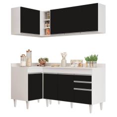 Armário De Cozinha Modulado De Canto Direito 4 Peças Cp38 Balcão Com Tampo Branco/preto - Lumil