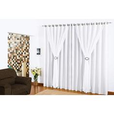 Cortina Varão Voil Branco 4,00x2,80 Forro Microfibra Fivelas