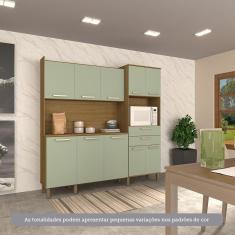 Cozinha Compacta 10 Portas E 2 Gavetas Com Tampo Luciane Móveis Carvalho Verde Mar