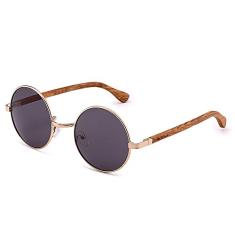 Óculos de Sol HU WOOD Polarizados Óculos de Sol Design Madeira Bambu Redondo com Proteção Uv400 (C2)