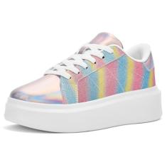 Akk Tênis de plataforma branca para mulheres – Tênis de caminhada de couro clássico ultraleve, confortável, com cadarço, moderno, casual, para uso interno e externo, viagens e trabalho, Multicor, 38