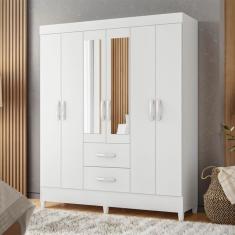 Guarda-Roupa Casal com Espelho Mobi Flex 6 Portas 2 Gavetas Branco