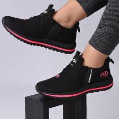 Tênis Esportivo Academia Caminhada Runway Running Feminino, Preto, Ros