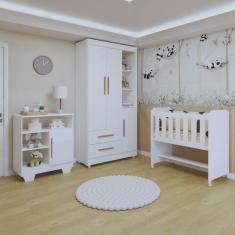 Quarto de Bebê Completo 100% Mdf com Guarda Roupa, Cômoda e Mini Berço Sonharte