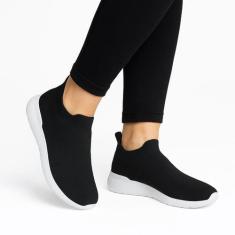 Tenis Meia Feminino Caminhada Academia Sem Cadarço Confortável Preto -