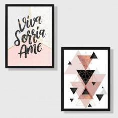 Kit 2 Quadros Decorativos Viva, Sorria, Ame 45X34Cm Preta - Quadros On