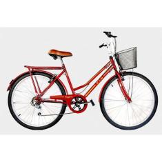 Bicicleta Aro 26 Kls Retro Sport Freio V-Brake 6 Marchas, Vermelho, Do