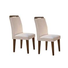 Cadeira Sala De Jantar Athenas Madeira Kit 2 Un Capuccino-veludo Creme Rufato