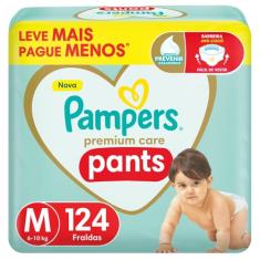 Pampers Premium Care Pants Fralda Tamanho M 124 Unidades, Fácil de Vestir