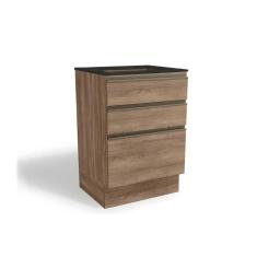 Gabinete De Cozinha Modulado Balcão Maxxi G743 P-cooktop 3 Gavetas C-tampo 60cm Nogal-preto Brilho - Kappesberg