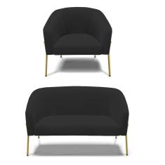 Sofá Namoradeira E Poltrona Pé De Ferro Dourado Stella Veludo D03 - D'rossi Cor Preto