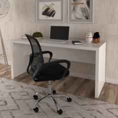 Mesa Para Escritório 163cm Me4109 Com Cadeira Diretor Tela Mesh Tok 3310 Branco