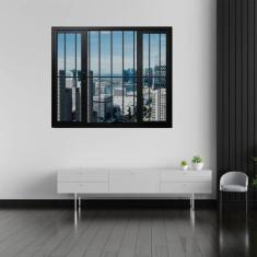 Janela Vitrô de Alumínio 4 Folhas Preto 120 X 120cm Linha 25 C/grade -