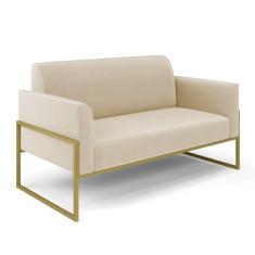 Sofá Namoradeira Base Industrial Alta Dourado Marisa Suede Bege D03 - D'Rossi