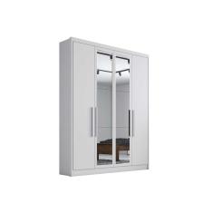 Guarda Roupa Casal Moderni-Sevilha 4 Portas de Abrir 3 Gavetas MDF Neve Móveis Novo Horizonte