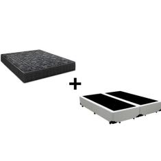 Cama Box King 193 Bipartido Tecido Sintético Branco com Colchão Lisboa