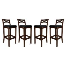 Kit 4 Banquetas Media Estofada para Bancada Madri Madeira Capuccino Suede Preto CCS