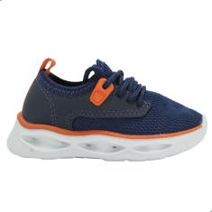 Tênis Molekinho Baby Led Tecido Kyoto Napa Floter Rustico Multi Marinho/Laranja/Branco