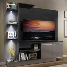 Estante c/ 3 Leds Painel Tv 55" e 2 portas Dallas Multimóveis Preto/lacca Fumê