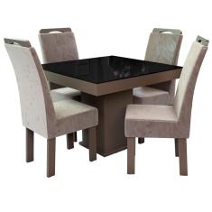 Conjunto Mesa Quadrada New Nevada com 4 Cadeiras Talismã - Tabaco/Preto