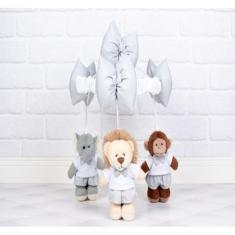 Mobile para berço pelucia safari - leão, macaco e elefante para decora