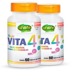 Kit 2 Vita 4 Cálcio Magnésio Vitamina D e K2 Unilife 60 Cápsulas