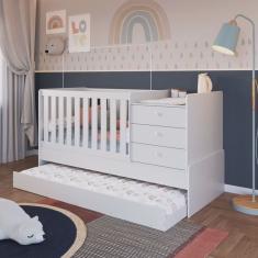 Berço Cama Multifuncional com Auxiliar 2 Colchões Branco