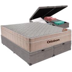Cama Box Baú Cinza E Colchão Airtech Springpocket Molas Ensacadas Queen Ortobom