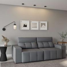 Sofá 3 Lugares Retrátil e Reclinável Trevi Suede Cinza