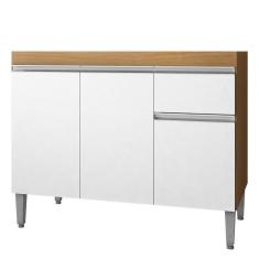 Balcão Pia Tatiane 118cm 3 Portas Amêndoa-branco Sem Tampo Ajl Móveis Amêndoa-branco