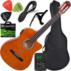 Kit Violão Eletroacústico Flat + Acessórios Giannini Nf14 Nt
