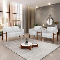 Kit 1 Sofá Namoradeira e 2 Poltronas Lana Corano Base de Madeira D03 -