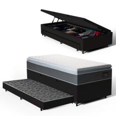 Cama Box Baú com Colchão de Espuma D45 Pillow Top Fort Comfort + Auxiliar Unique Solteiro 88cm