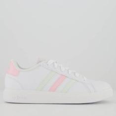 Tênis Adidas Grand Court 2.0 Juvenil Branco Rosa Verde-Feminino